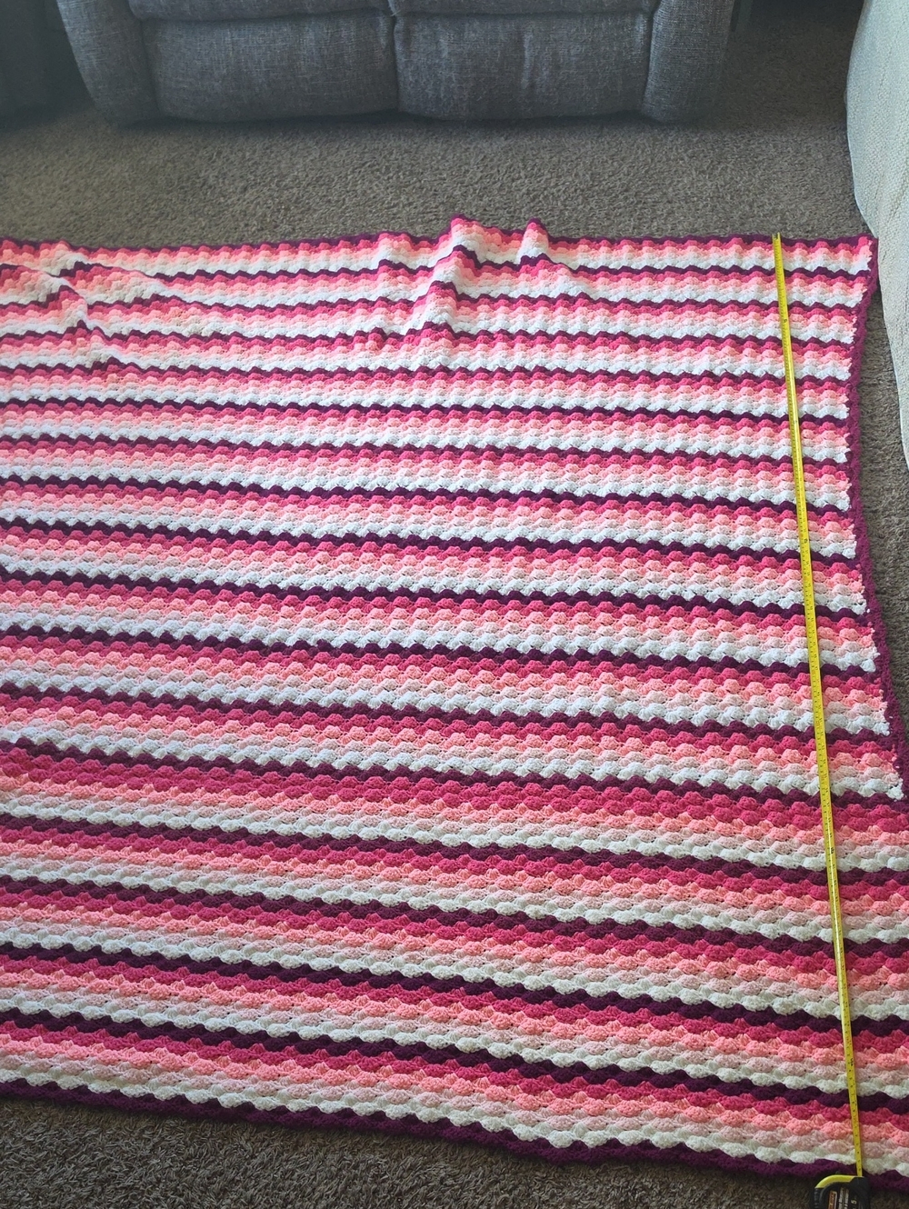 Handmade Pink Clam patterned Crochet Afghan 77 X 77 Square. Very Warm